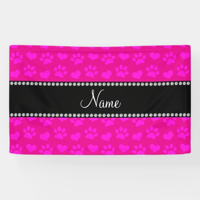 Personalisierter Name Neon heißen rosa Herzen und  Banner (Horizontal)