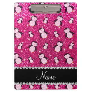 Personalisierter Name Neon Hot Pink Glitzer Pingui Klemmbrett