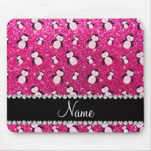 Personalisierter Name Neon Hot Pink Glitzer Pingui Mousepad