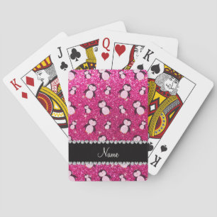 Personalisierter Name Neon Hot Pink Glitzer Pingui Spielkarten