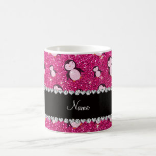 Personalisierter Name Neon Hot Pink Glitzer Pingui Tasse