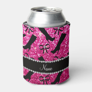 Personalisierter Name Neon Hot Rosa Glitzer Stiefe Dosenkühler