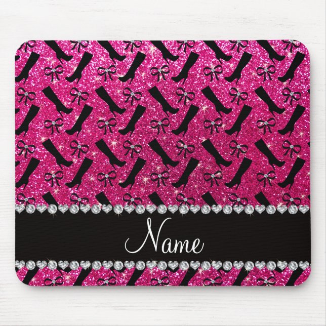 Personalisierter Name Neon Hot Rosa Glitzer Stiefe Mousepad (Vorne)