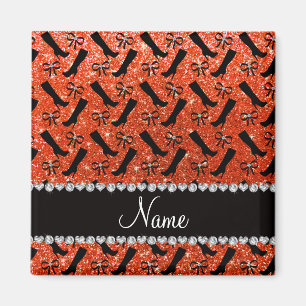 Personalisierter Name Neon Orange Glitzer Stiefel  Magnet