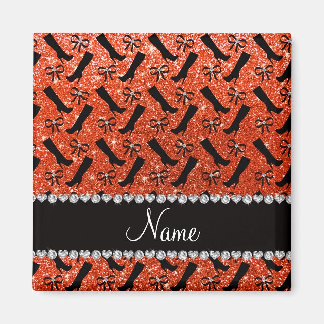 Personalisierter Name Neon Orange Glitzer Stiefel  Magnet (Vorne)