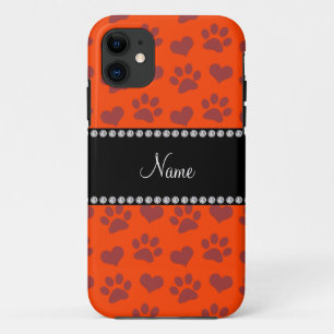 Personalisierter Name Neon Orangenherzen und Pfote Case-Mate iPhone Hülle