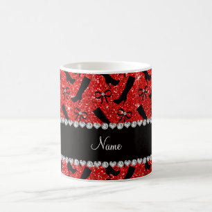 Personalisierter Name Neon Red Glitzer Stiefel Bow Tasse
