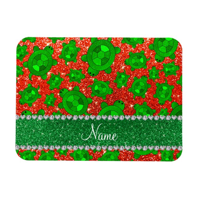 Personalisierter Name Neonorange Glitzer Meeressch Magnet (Horizontal)