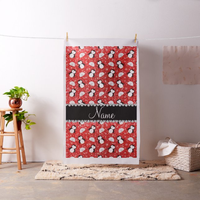 Personalisierter Name Neonrot Glitzer Pinguine Igl Stoff (Beispiel)