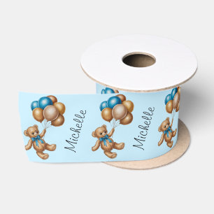 Personalisierter Name Niedlich Bear Gold Blue Ball Satinband