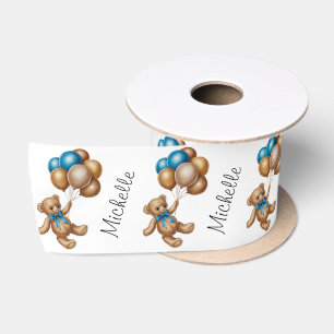 Personalisierter Name Niedlich Bear Gold Blue Ball Satinband