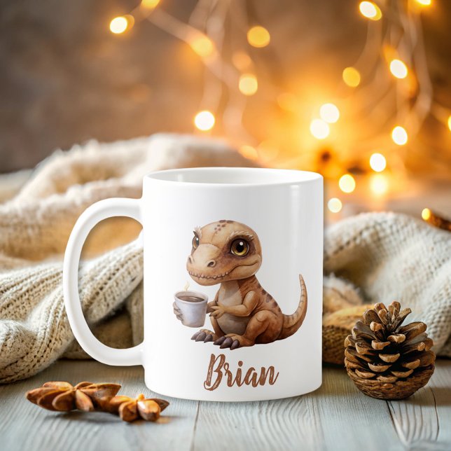Personalisierter Name Niedlich Dinosaurier Kaffeetasse (Von Creator hochgeladen)