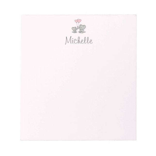 Personalisierter Name Niedlich Elephant Mama & Bab Notizblock (Vorderseite)