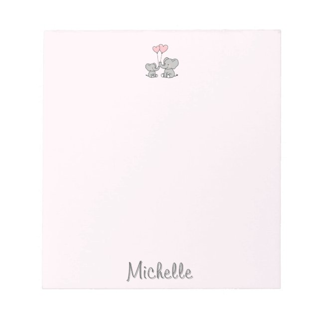Personalisierter Name Niedlich Elephant Mama & Bab Notizblock (Vorderseite)