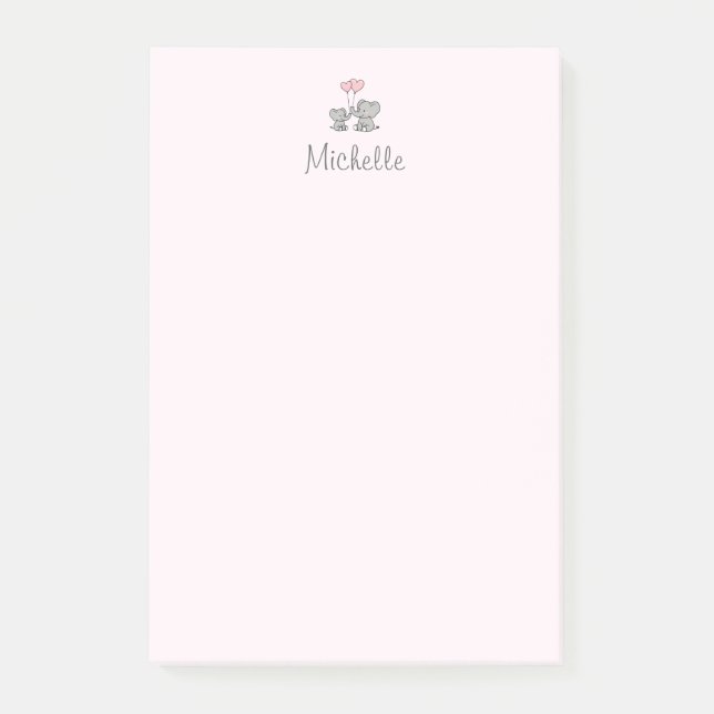 Personalisierter Name Niedlich Elephant Mama & Bab Post-it Klebezettel (Vorderseite)