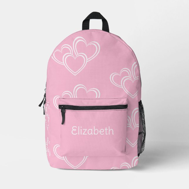 Personalisierter Name Niedlich Fun Herzmuster Rosa Bedruckter Rucksack (Vorderseite)