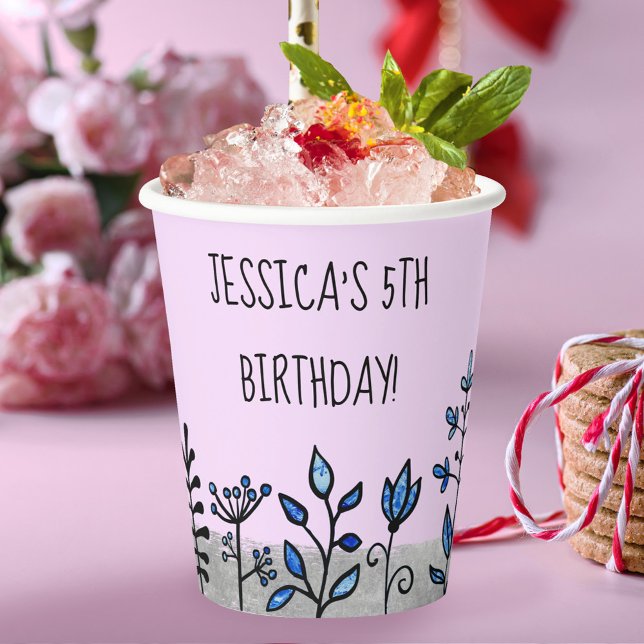 Personalisierter Name Niedlich Grau Blau und Lila  Pappbecher (Von Creator hochgeladen)