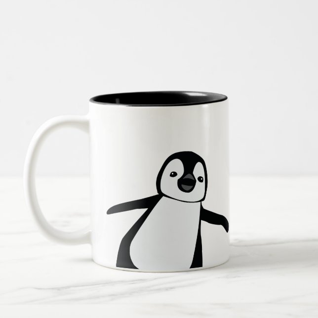 Personalisierter Name Niedlich Peeking Pinguin Hol Zweifarbige Tasse (Links)