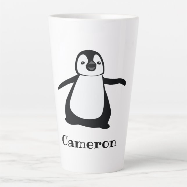 Personalisierter Name Niedlich Peeking Pinguin Milchtasse (Vorderseite)