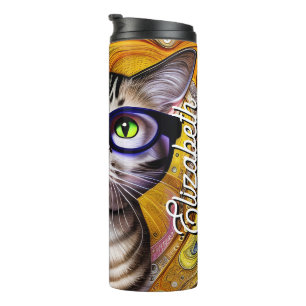 Personalisierter Name Niedlich Smart Cat Tragebril Thermosbecher
