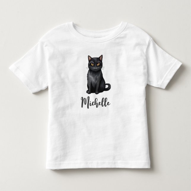 Personalisierter Name Niedlich Spooky Black Cat Ha Kleinkind T-shirt (Vorderseite)