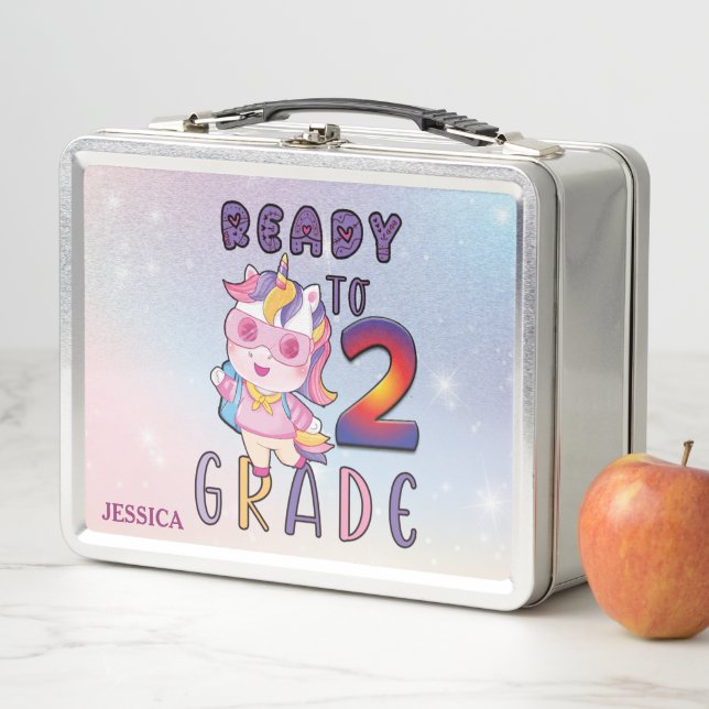 Personalisierter Name niedlich Unicorn 2. Metall Brotdose (Beispiel)