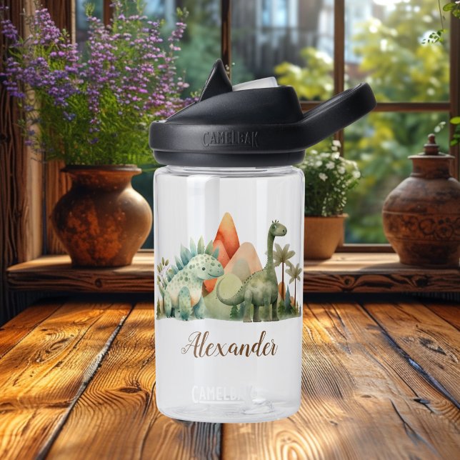 Personalisierter Name Niedlich Wasserfarbe Dinosau Trinkflasche (Von Creator hochgeladen)