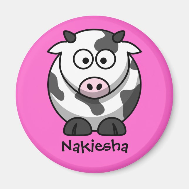 Personalisierter Name: Niedliche Cartoon Kuh Magnet (Vorne)