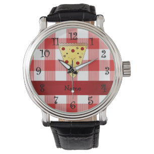 Personalisierter Name niedliche Pizzeria rot Armbanduhr
