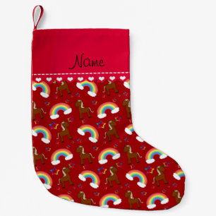 Personalisierter Name niedliche Rote Pferde Regenb Kleiner Weihnachtsstrumpf