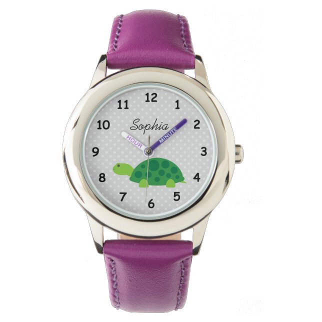 Personalisierter Name niedliche Schildkrötenmädche Armbanduhr (Vorderseite)