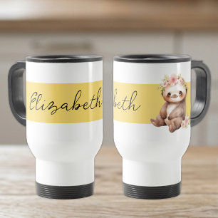 Personalisierter Name niedlicher Faulgelb Reisebecher