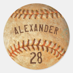 Personalisierter Name & Nummer Weißer Baseball-Spo Runder Aufkleber