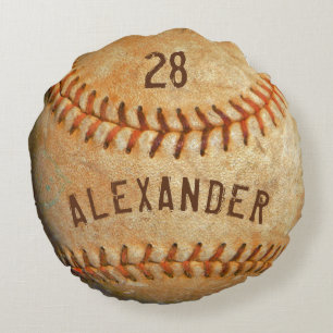 Personalisierter Name & Nummer Weißer Baseball-Spo Rundes Kissen