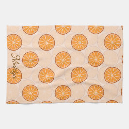 Personalisierter Name Obst orange und braun Geschirrtuch