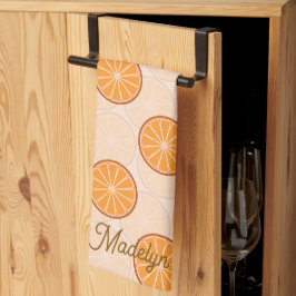 Personalisierter Name Obst orange und braun Geschirrtuch
