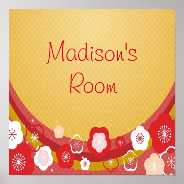 Personalisierter Name oder Text, asiatisch, floral Poster (Vorne)
