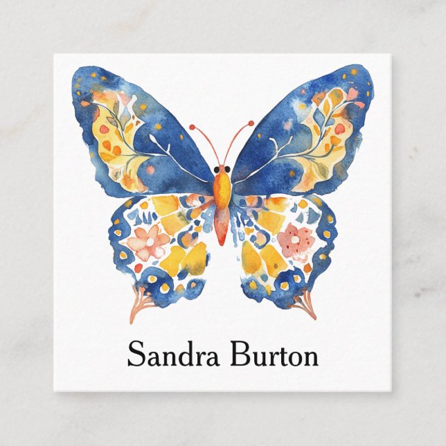 Personalisierter Name oder Text mit Schmetterling  Quadratische Visitenkarte (Vorderseite)