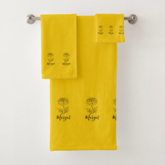 Personalisierter Name Oktober Marigold Birth Blume Badhandtuch Set