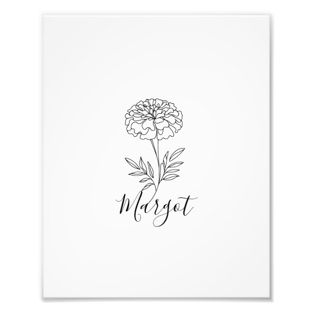 Personalisierter Name Oktober Marigold Birth Blume Fotodruck (Vorne)
