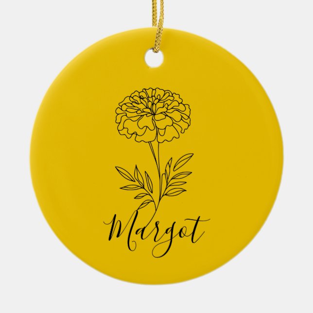 Personalisierter Name Oktober Marigold Birth Blume Keramik Ornament (Vorne)