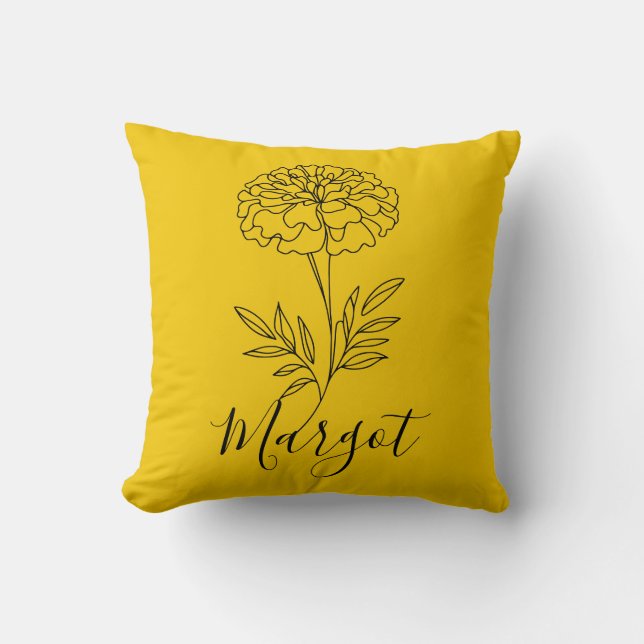 Personalisierter Name Oktober Marigold Birth Blume Kissen (Vorderseite)
