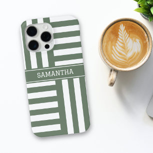 Personalisierter Name Olive Green White Stripes Ch Case-Mate iPhone Hülle