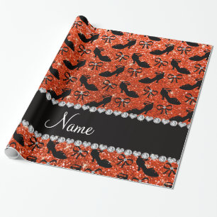 Personalisierter Name Orange Glitzer extravagante Geschenkpapier