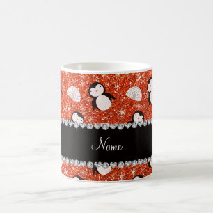 Personalisierter Name Orange Glitzer Pinguine Iglu Kaffeetasse