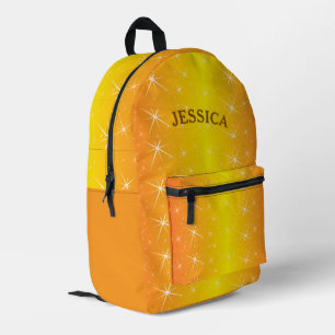 Personalisierter Name Orange Glitzer Star Bedruckter Rucksack