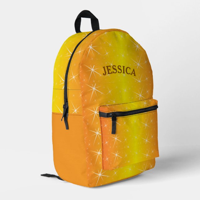 Personalisierter Name Orange Glitzer Star Bedruckter Rucksack (Rückseitige Ecke links)