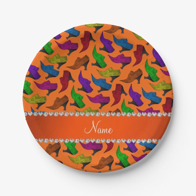 Personalisierter Name Orange Regenbogen Vintage Sc Pappteller (Vorderseite)