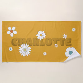 Personalisierter Name Orange Retro Style Blume Strandtuch