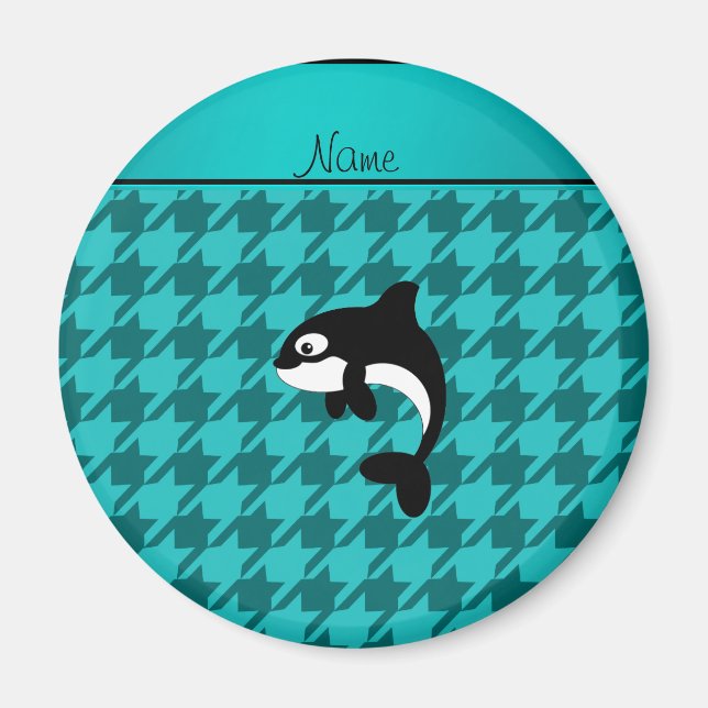 Personalisierter Name Orca Wal Türkis Hahnentrittm Magnet (Vorne)